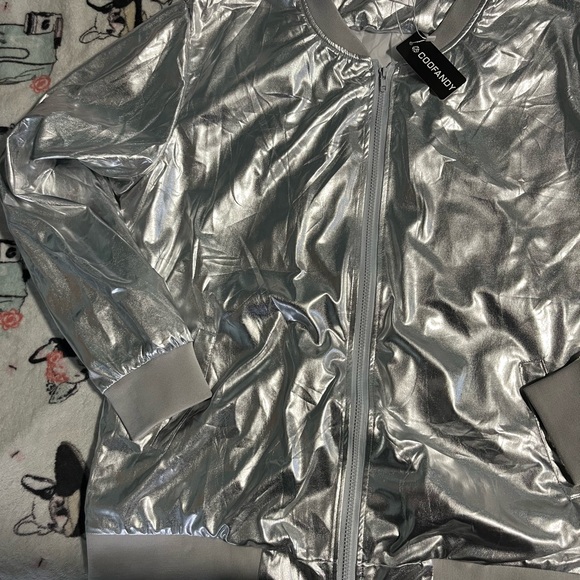 Coofandy Jackets & Blazers - Coofandy Shiny Silver Bomber Jacket